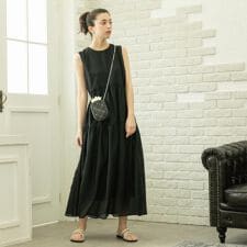 麻混シアーギャザーティアードワンピース【洗濯機洗い可】