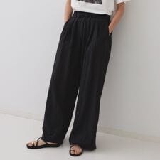 ナイロン混イージーワイドパンツ【洗濯機洗い可】