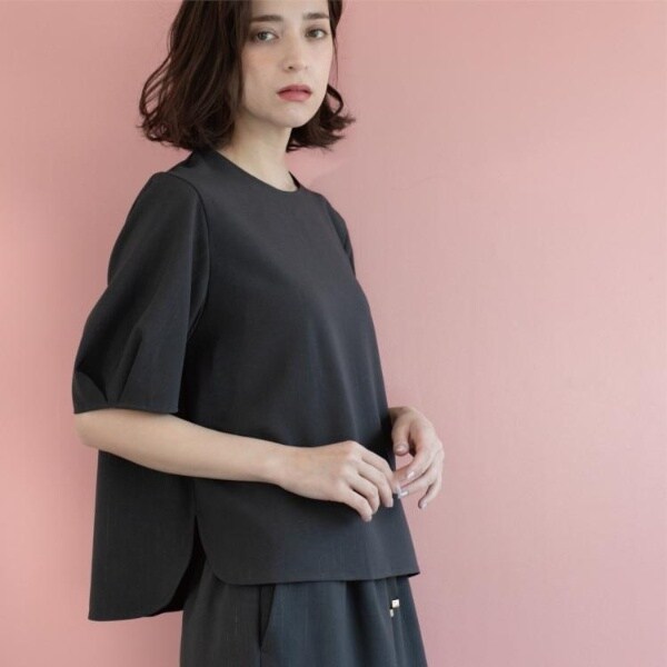 ラメストライプタックスリーブブラウスセットアップ可【洗濯機洗い可防シワ吸水速乾】