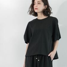 ラメストライプタックスリーブブラウスセットアップ可【洗濯機洗い可防シワ吸水速乾】