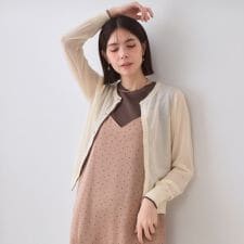 配色シアークルーニットカーディガン【洗濯機洗い可抗ピル】