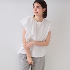 ショルダーフリルドッキングカットソー【洗濯機洗い可】