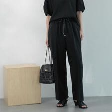 ラメストライプイージーワイドパンツセットアップ可【洗濯機洗い可防シワ吸水速乾】