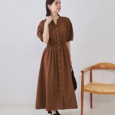 リネンライクスキッパーフィット＆フレアワンピース【洗濯機洗い可】