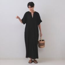 レーヨン麻キーネックワンピース【洗える】