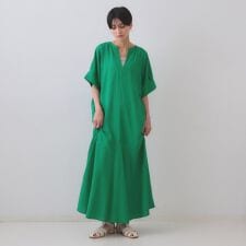 レーヨン麻キーネックワンピース【洗える】