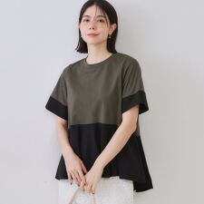 配色フハクドッキングペプラムトップス【洗濯機洗い可抗ピル】