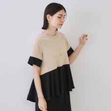 配色フハクドッキングペプラムトップス【洗濯機洗い可抗ピル】