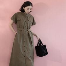 ダブルポケットシャツワンピース【洗濯機洗い可】