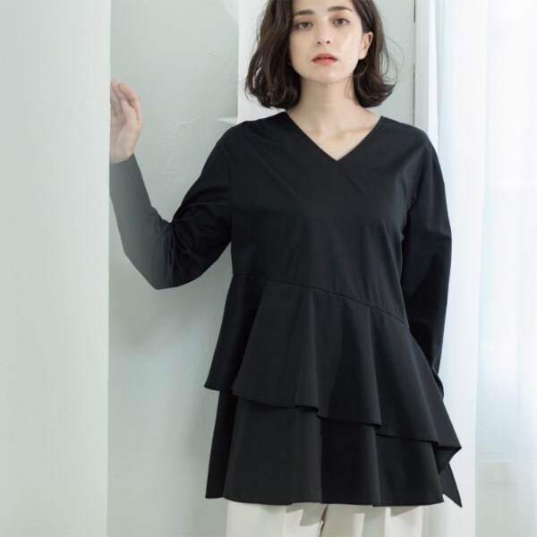アシンメトリーフリルチュニック【洗濯機洗い可】 | オペークドット