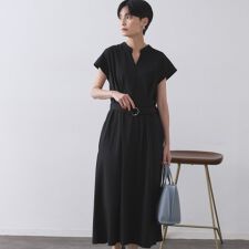 ベルト付きスキッパーワンピース【洗濯機洗い可】