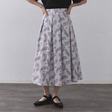 ブラッシュ柄タックフレアスカート【洗濯機洗い可】