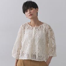シアー刺繍レース前開きブラウス【洗濯機洗い可】