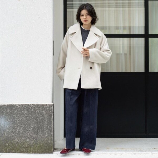 カシミヤブレンドウールミドルピーコート | オペークドットクリップ