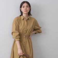 シャーリングフィット＆フレアシャツワンピース【洗濯機洗い可】