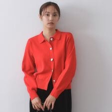 オペークドットクリップ(OPAQUE.CLIP)の衿付き変形ボタンニットカーディガン【洗濯機OK抗ピル】