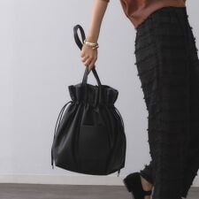 【A4サイズ対応】ソフト合皮巾着ドローストリングトートバッグ