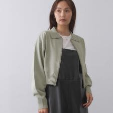 オペークドットクリップ(OPAQUE.CLIP)の襟付きZIPアップニットカーディガン【洗濯機洗い可抗ピル】