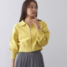 オペークドットクリップ(OPAQUE.CLIP)の襟付きZIPアップニットカーディガン【洗濯機洗い可抗ピル】