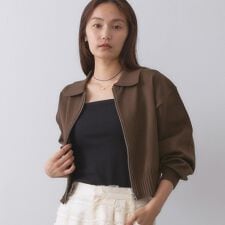 オペークドットクリップ(OPAQUE.CLIP)の襟付きZIPアップニットカーディガン【洗濯機洗い可抗ピル】