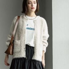 オペークドットクリップ(OPAQUE.CLIP)のシャギーミドルカーディガン【洗濯機OK】《6col》