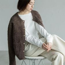 オペークドットクリップ(OPAQUE.CLIP)のシャギーミドルカーディガン【洗濯機OK】《6col》