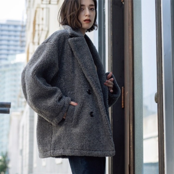 S-LLsize》ウールカシミヤブレンド ミドルピーコート | オペーク