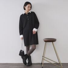 ポロ衿配色ミニワンピース【洗濯機OK】