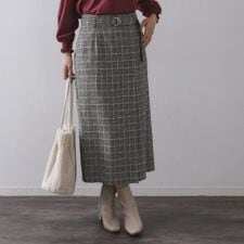 オペークドットクリップ(OPAQUE.CLIP)のチェックツイード ラップ風ナロースカート【洗濯機OK】