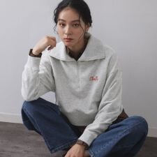 ロゴ刺繍ハーフジップトップス【洗濯機OK】