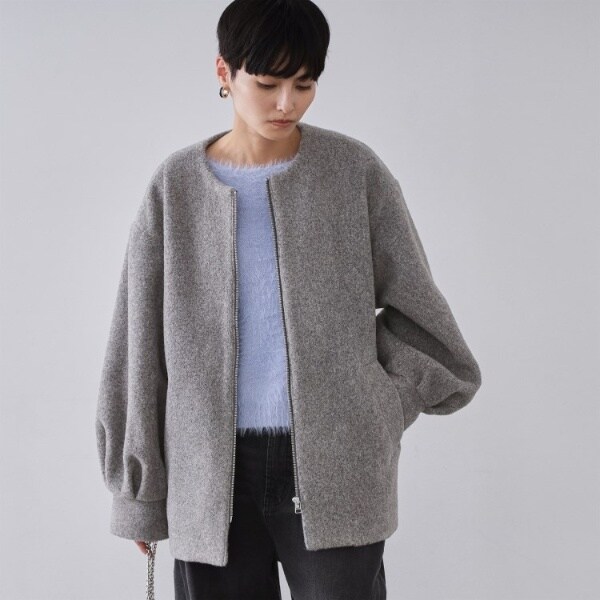 ウールライクメルトンノーカラーコート【洗濯機洗い可】 | オペーク