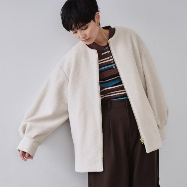 もこもこノーカラージップミドルコート【洗える】 | オペークドット