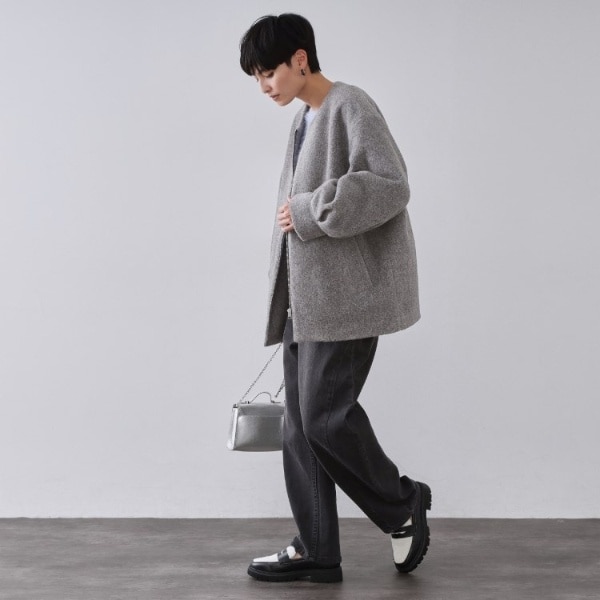 もこもこノーカラージップミドルコート【洗える】 | オペークドット