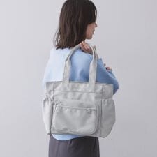 フロントポケット3層デザインBIGトートバッグ【マルチポケット】