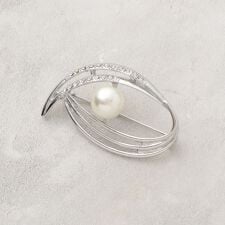 フェイクパール×ビジュー ニュアンスラインブローチ