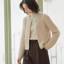 モヘヤタッチケーブル金ボタンカーディガン【洗濯機OK】