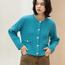 モヘヤタッチケーブル金ボタンカーディガン【洗濯機OK】