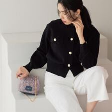 フラップポケット金ボタンニットカーディガン【洗濯機OK】