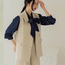 金ボタンダブルブレストテーラードジレセットアップ対応【洗える】《S～LL》