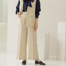 金ボタンデザインワイドパンツセットアップ対応【洗濯機OK】《S～LL》
