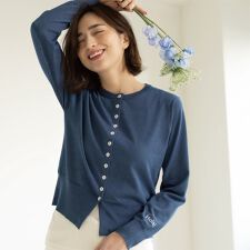 多ボタン 袖口刺繍クルーネックカーディガン