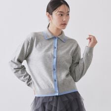 ダブルカラーポロ衿配色ニット【洗濯機OK】