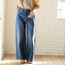 ワイドストレートデニムパンツ【洗濯機OK】《S～LL》