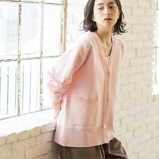 Vネックミドルニットカーディガン【洗濯機OK】