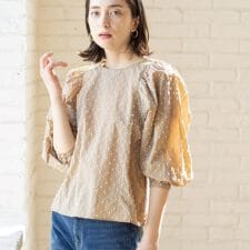 ドビードットパフスリーブブラウス【洗濯機OK】