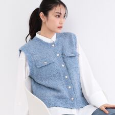 変形金ボタンニットベスト【洗濯機OK】
