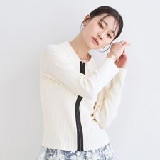 ポロ衿ホック使いリブニットカーディガン【洗濯機OK】