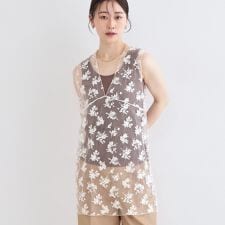 シアー刺繍チュニックブラウス【洗濯機OK】