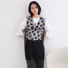 シアー刺繍チュニックブラウス【洗濯機OK】