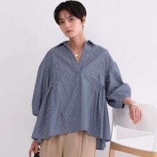 スキッパーペプラムブラウス【洗濯機OK】